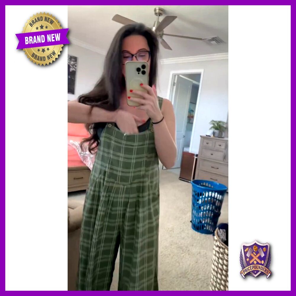 Wide Leg Jumpsuit Overalls with Pockets, 100% Polyester, Loose Fit - Picture 7 of 7